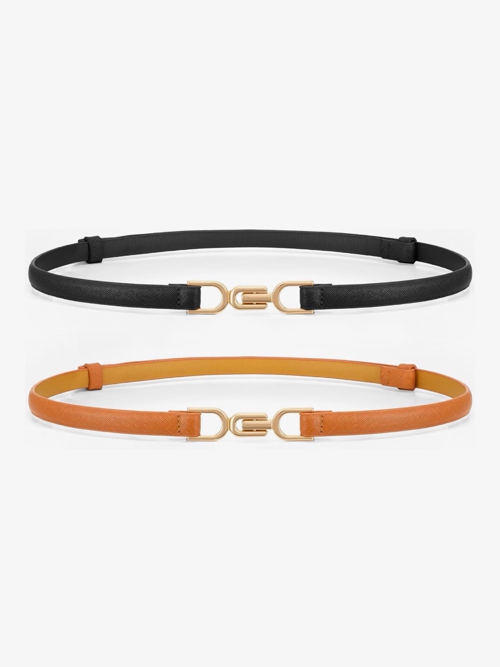 New Two Double D Signature Slim Belt in Black & Orange Set